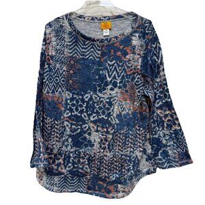 Ruby Rd Womens Plus Sz 1X Top Shirt Pattern Print Stretch Heavy Knit Thick Woven